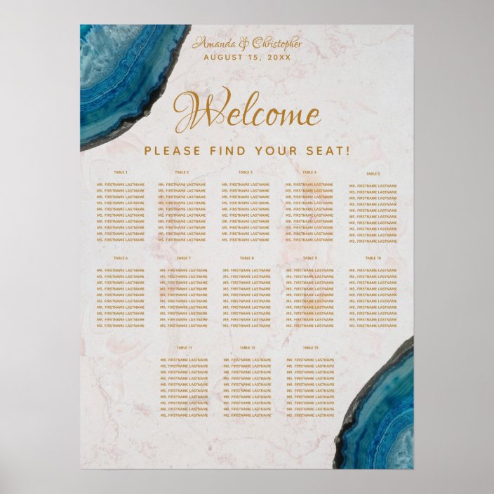 Geode Party Seating Chart Board,Custom Guest List Chart,Personalized Seating Chart Teal Decor Geode Teal Seating Chart