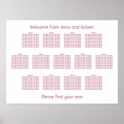 13 Table Minimalist Magenta Red Seating Chart