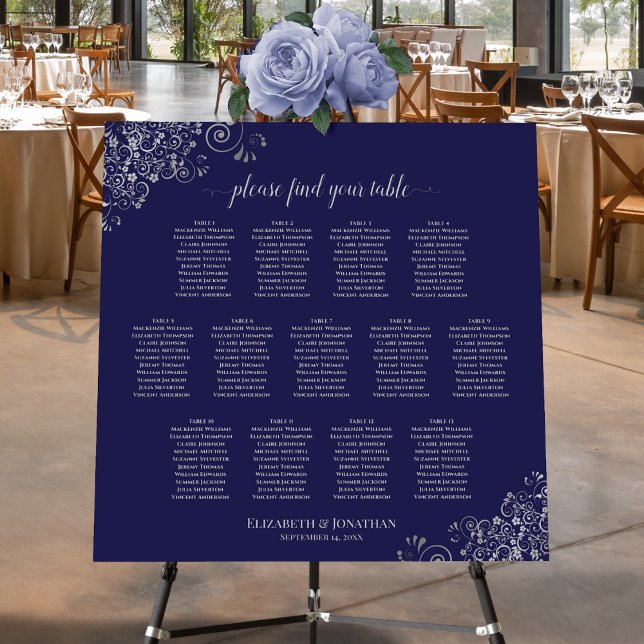 13 Table Ornate Navy Blue & Silver Seating Chart Foam Board (Creator Uploaded)