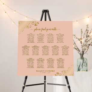 13 Table Ornate Peach & Gold Wedding Seating Chart Foam Board