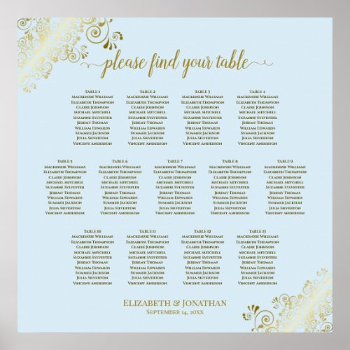 13 Table Powder Blue  Gold Wedding Seating Chart