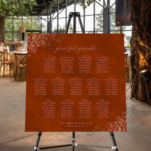 13 Table Rust Orange & Gold Wedding Seating Chart Foam Board
