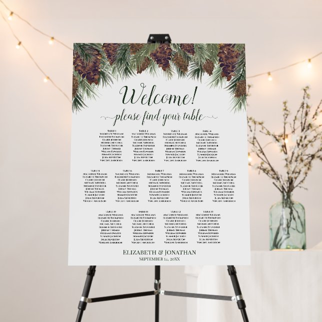13 Table Rustic Pine Boughs Wedding Seating Chart Foam Board (In Situ (Stand))