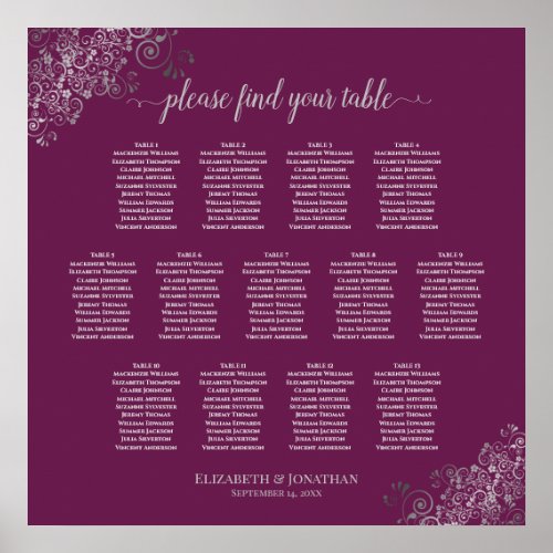 13 Table Silver  Cassis Wedding Seating Chart