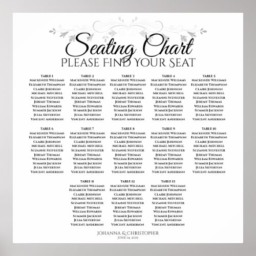 13 Table Silver Filigree Wedding Seating Chart