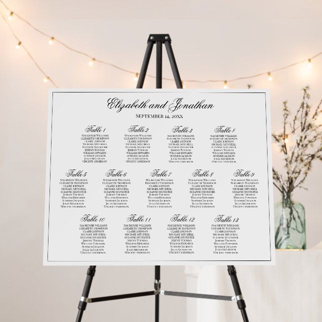 13 Table Simple & Elegant Wedding Seating Chart Foam Board (In Situ (Stand))