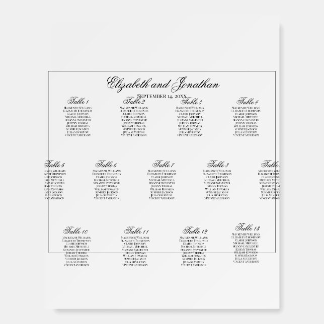 13 Table Simple & Elegant Wedding Seating Chart Foam Board (Front)