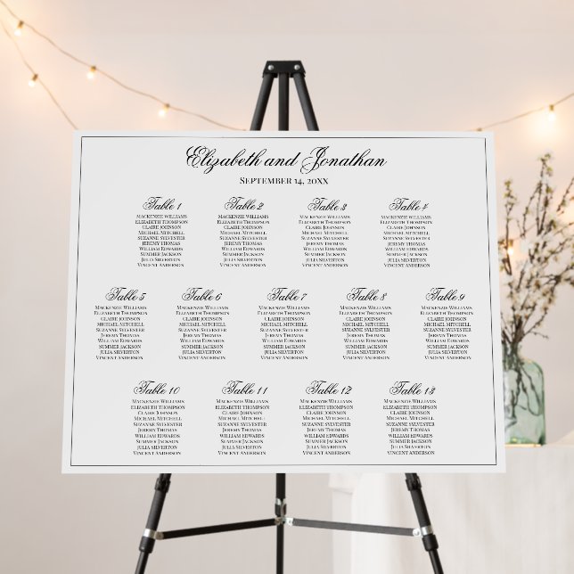 13 Table Simple & Elegant Wedding Seating Chart Foam Board (In Situ (Stand))