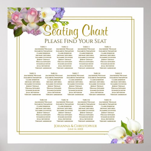 13 Table Spring Floral Wedding Seating Chart