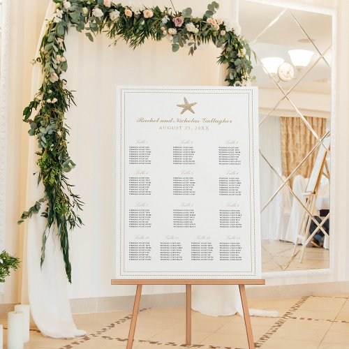 13 Table Tan Starfish 24x36 Wedding Seating Chart