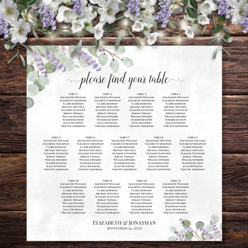 13 Table Wedding Seating Chart Eucalyptus Lavender