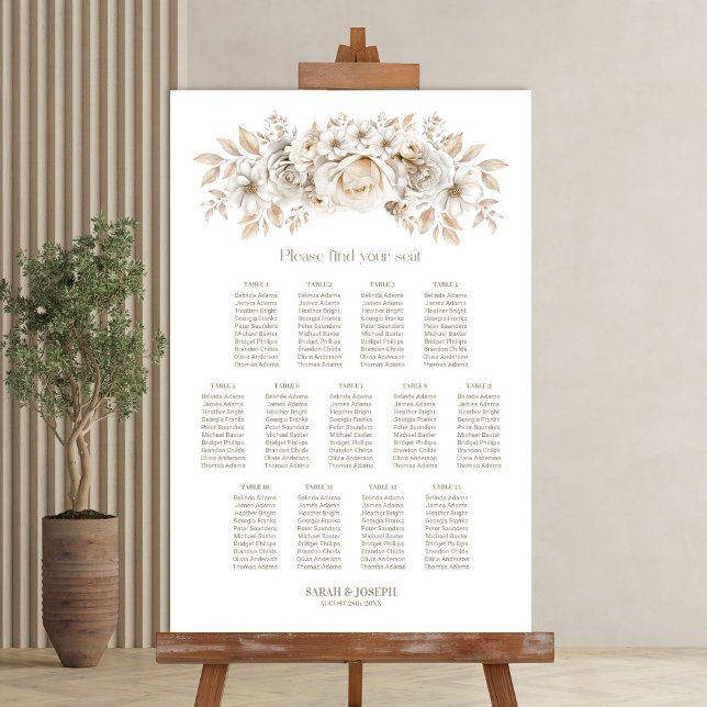 13 Table White Floral Wedding Seating Chart (Creator Uploaded)
