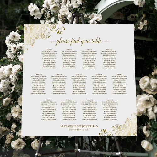 13 Table White Wedding Seating Chart Golden Frills Foam Board