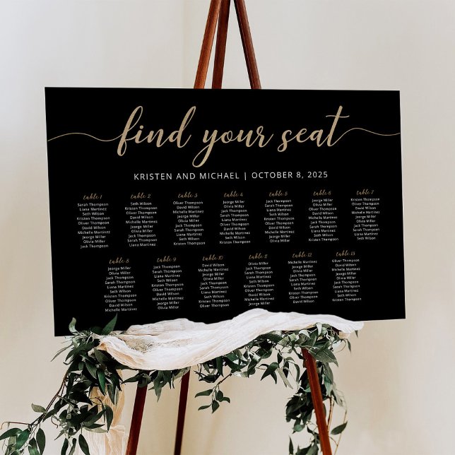 13 Tables Find Your Seat Black Seating Chart  Foam Board (Creator Uploaded)