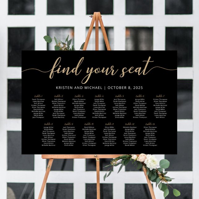 13 Tables Find Your Seat Black Seating Chart Plan (Creator Uploaded)