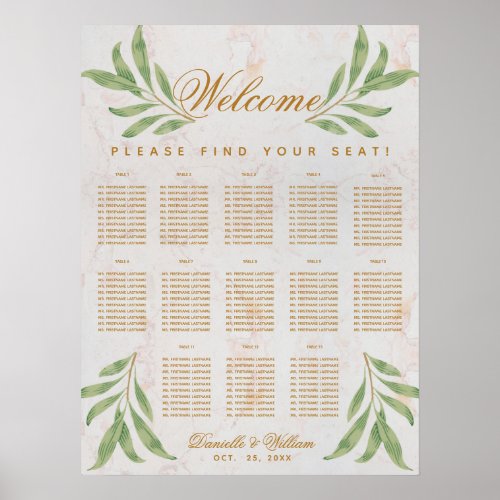 13 Tables Seating Chart Greenery Botanical Leaves 