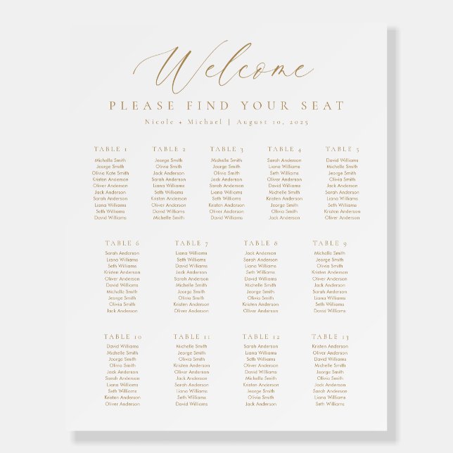 13 Tables Welcome Seating Chart Foam Board (Front)