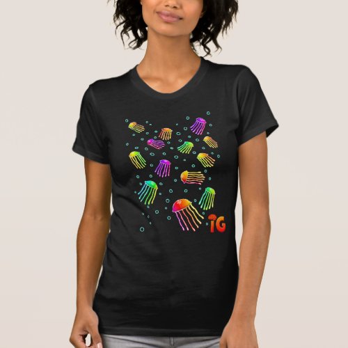 13 Vibrant Jellyfish _ Womens Black T_Shirt