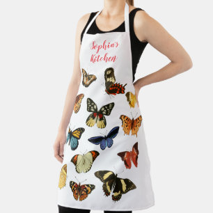13 Vintage Art Butterflies, Name or Message, White Apron
