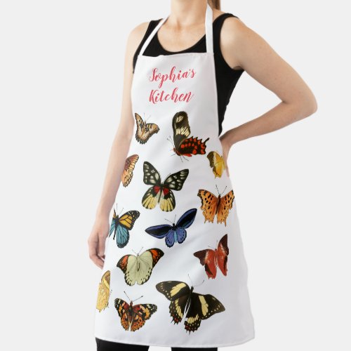 13 Vintage Art Butterflies Name or Message White Apron