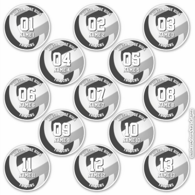 13 volleyball players black gray team colors sticker (Front)