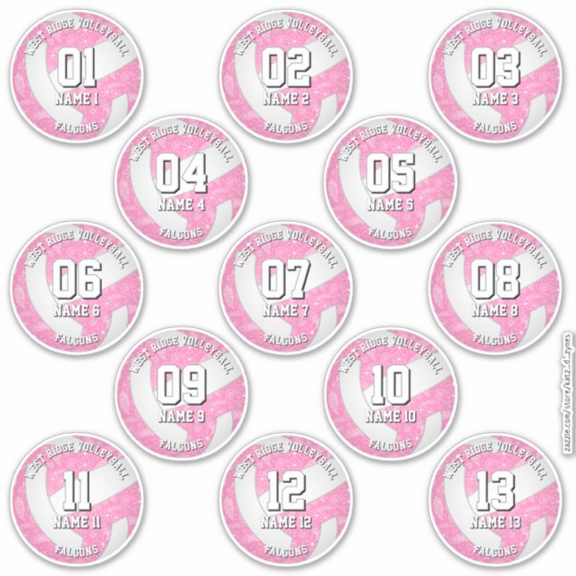13 volleyball players boho floral paisleys pink sticker (Front)