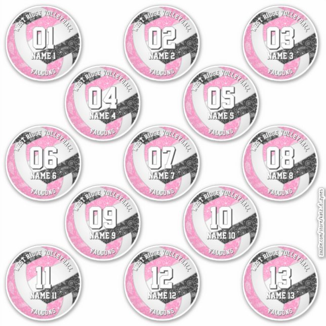 13 volleyball players boho paisleys pink black sticker (Front)
