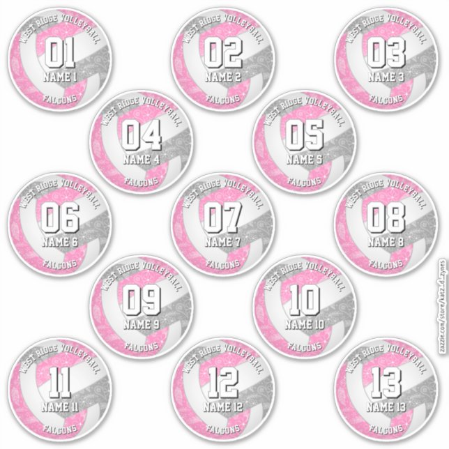 13 volleyball players boho paisleys pink gray sticker (Front)