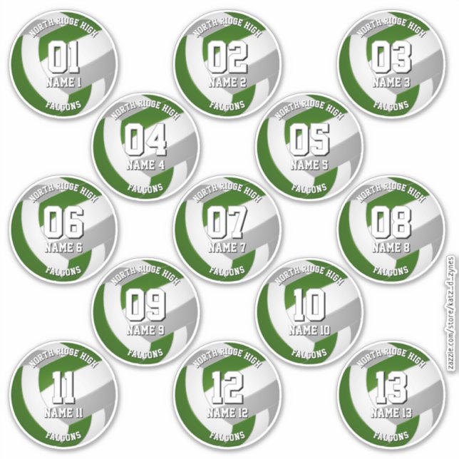 13 volleyball players green gray team colors sticker (Front)
