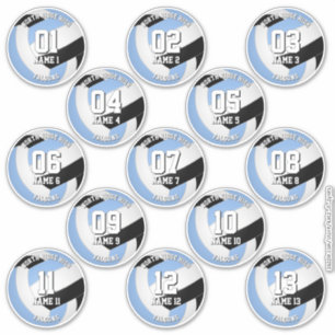 13 volleyball players light blue black team colors sticker