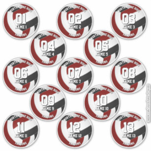 13 volleyball players maroon black team colors sticker