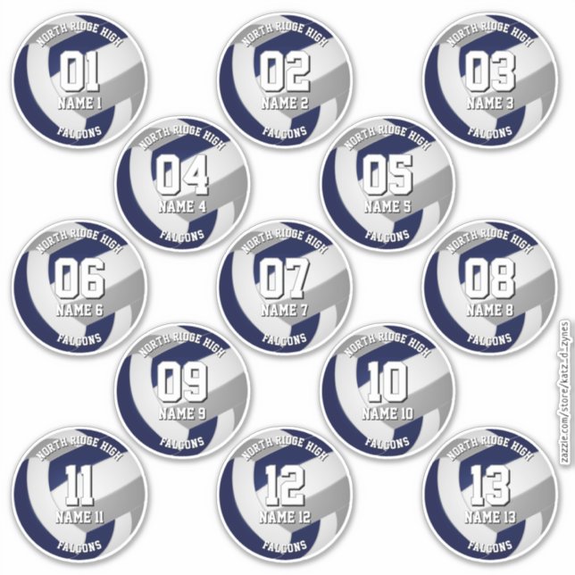 13 volleyball players navy blue gray team colors sticker (Front)
