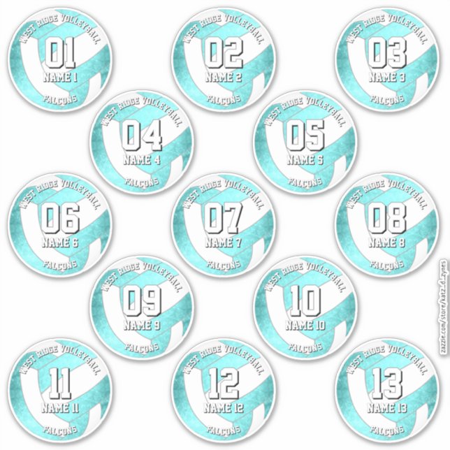 13 volleyball players pretty turquoise sticker (Front)