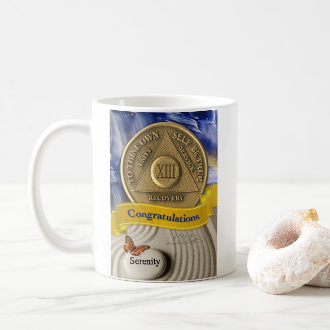 13 Year CUSTOM NAME AA Anniversary Serenity Coffee Mug (With Donut)