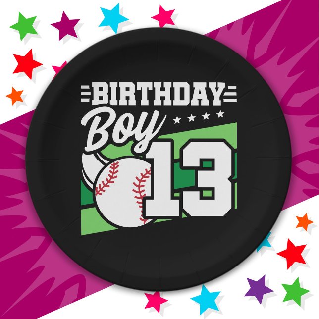 13 Year Old Baseball Party Theme 13th Birthday Boy Paper Plates (Creator Uploaded)