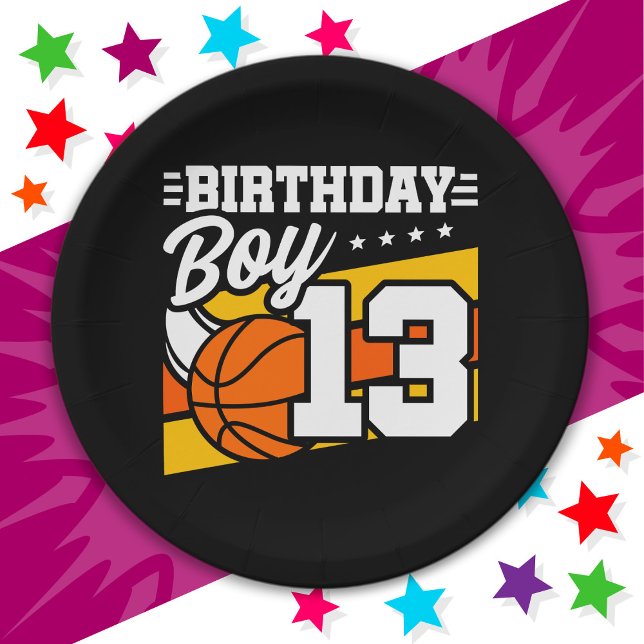 13 Year Old Basketball Party 13th Birthday Boy Paper Plates (Creator Uploaded)
