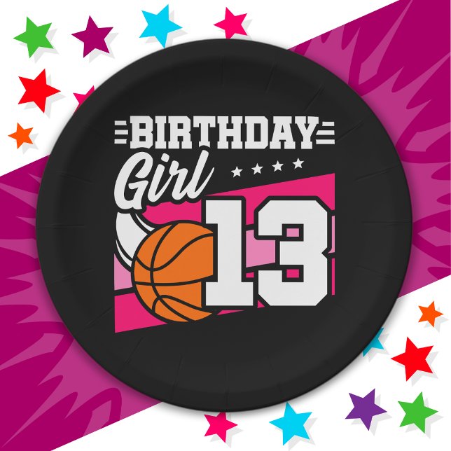 13 Year Old Basketball Party 13th Birthday Girl Paper Plates (Creator Uploaded)