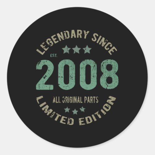 13 Year Old Bday 2008 Legend Since 13th Birthday Classic Round Sticker