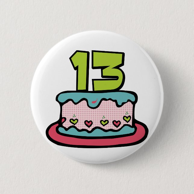 13 Year Old Birthday Cake Button (Front)
