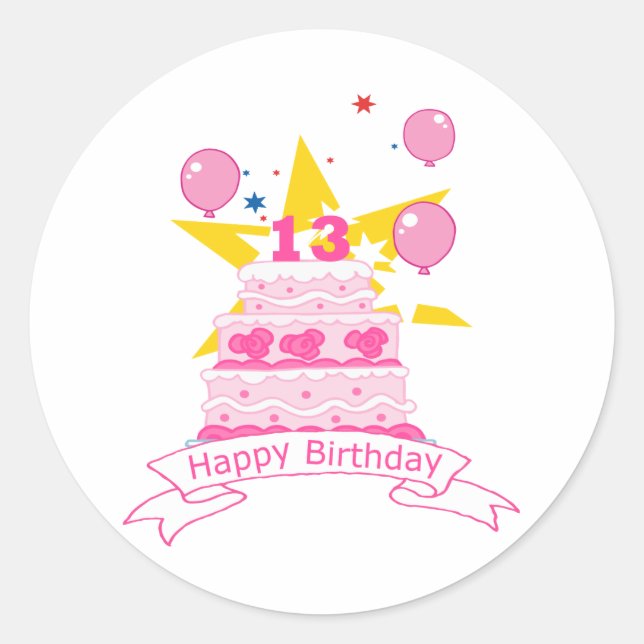 13 Year Old Birthday Cake Classic Round Sticker (Front)