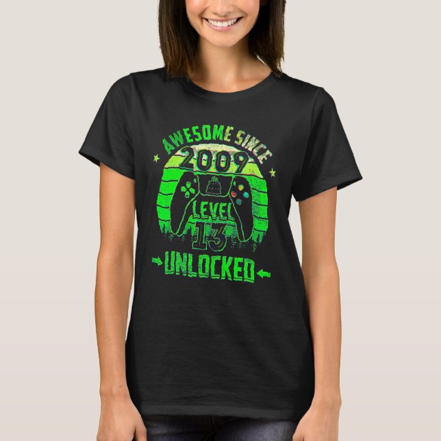 13 Year Old Birthday Unlocked Level 13 Awesome Sin T-Shirt (Front)