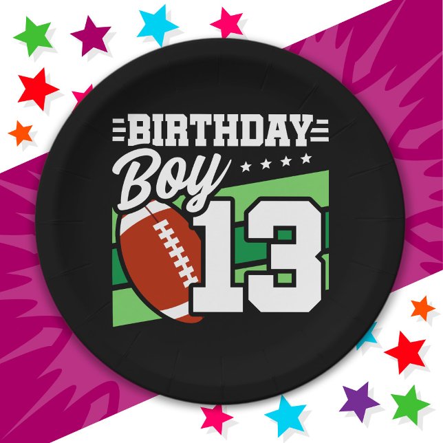 13 Year Old Football Party Theme 13th Birthday Boy Paper Plates (Creator Uploaded)