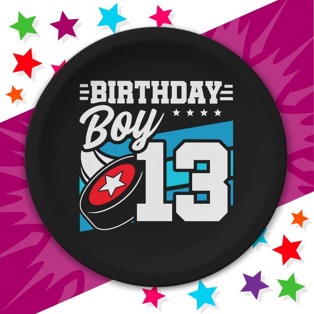 13 Year Old Hockey Party Theme 13th Birthday Boy Paper Plates (Creator Uploaded)