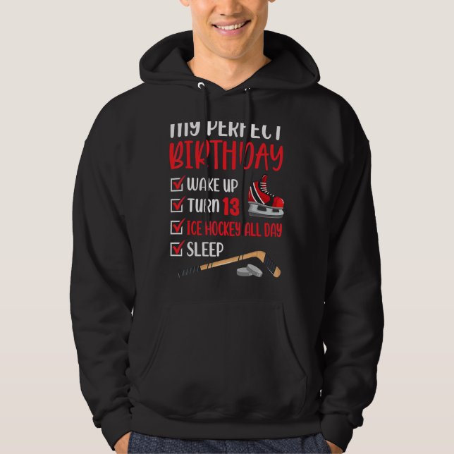 13 Year Old Ice Hockey Birthday Party 13th Boy Bda Hoodie (Front)