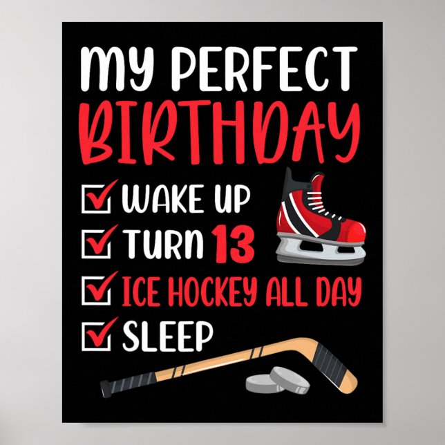 13 Year Old Ice Hockey Birthday Party 13th Boy Bda Poster (Front)