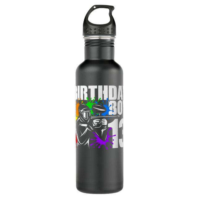 13 Year Old Paintball Birthday Party Boys 13th Gif Stainless Steel Water Bottle (Front)