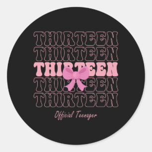 13 Year Old Pink Coquette Bow Official Teenager 13 Classic Round Sticker