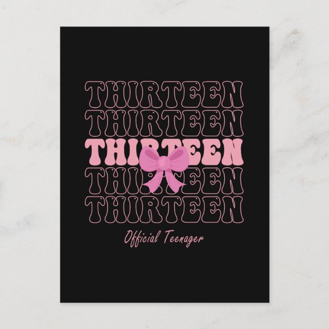 13 Year Old Pink Coquette Bow Official Teenager 13 Holiday Postcard (Front)