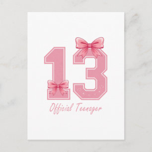 13 Year Old Pink Coquette Bow Official Teenager 13 Holiday Postcard
