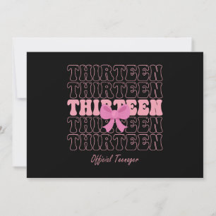 13 Year Old Pink Coquette Bow Official Teenager 13 Invitation